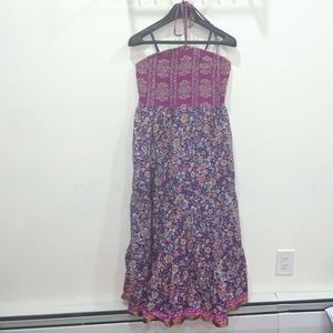 Anthropologie by Maeve Halter Silk Maxi Dress Size L Floral Purple and Gold